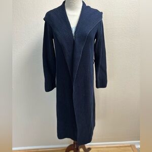 Lauren Ralph Lauren Long Blue Ribbed Cardigan Hooded Duster Robe Sz P/S No Belt
